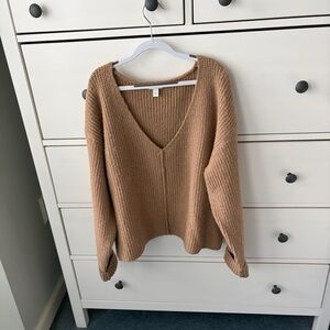 bp Cozy V-Neck Chunky Knit Sweater - Camel Brown